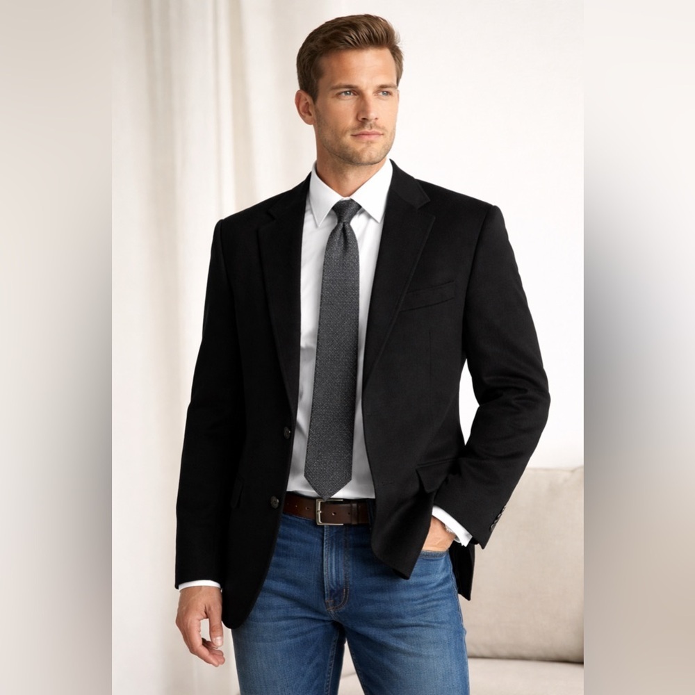 Chaps 100% Camel Hair Blazer 42R Black Two Button Classic Sport Coat